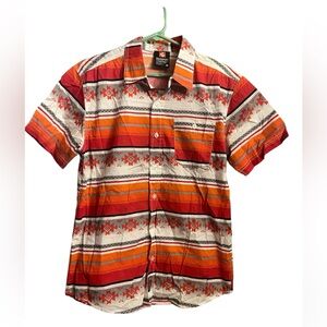 Southpole Short Sleeve Button Shirt Men's Medium Orange Red Aztec camp size med